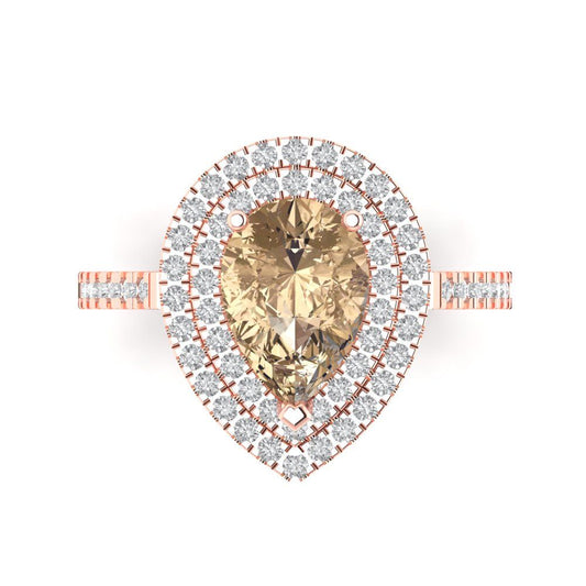 2.48 cttw Yellow Moissanite Hidden Halo Engagement Ring - Solid Rose Gold (VVS1, Pear Cut,10X7mm )