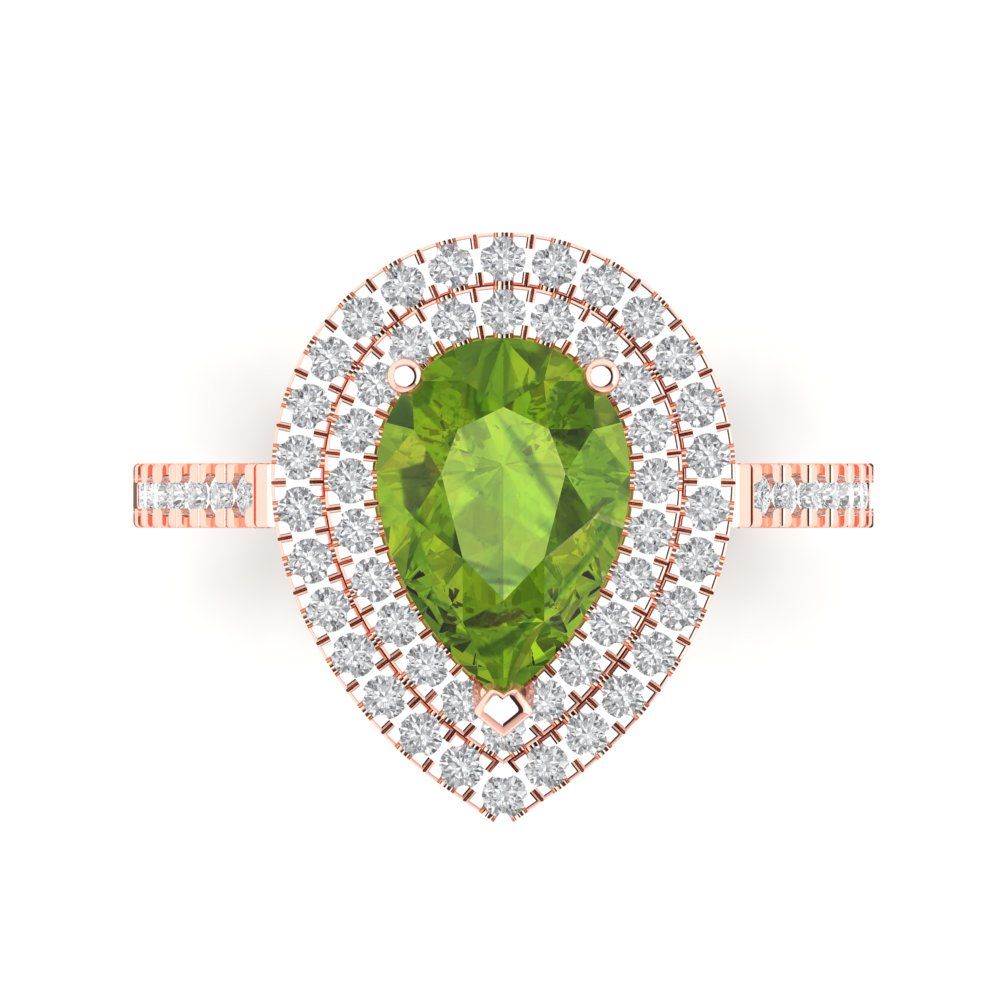 2.48 cttw Natural Peridot Hidden Halo Engagement Ring - Solid Rose Gold (VVS1, Pear Cut,10X7mm )