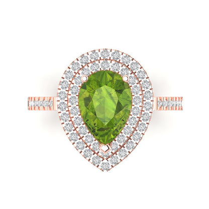 2.48 cttw Natural Peridot Hidden Halo Engagement Ring - Solid Rose Gold (VVS1, Pear Cut,10X7mm )
