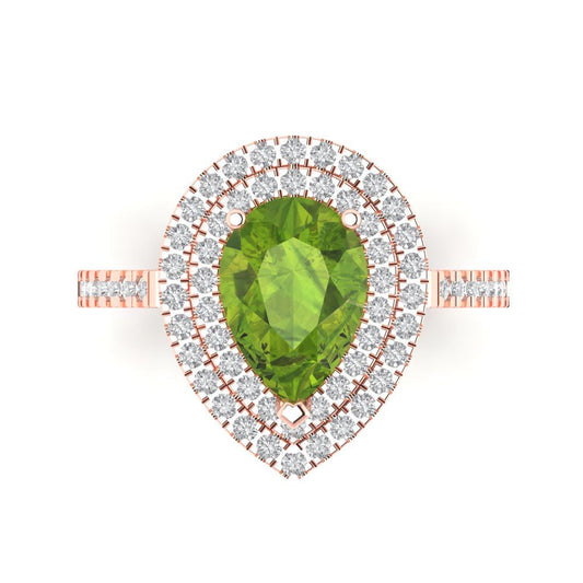 2.48 cttw Natural Peridot Hidden Halo Engagement Ring - Solid Rose Gold (VVS1, Pear Cut,10X7mm )