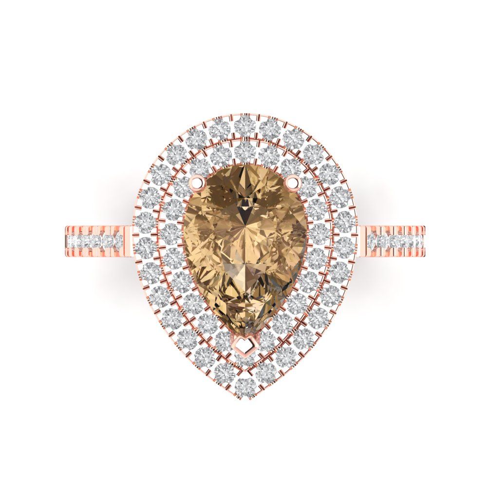 2.48 cttw Zirconia Simulated Champagne Diamond Hidden Halo Engagement Ring - Solid Rose Gold (VVS1, Pear Cut,10X7mm )