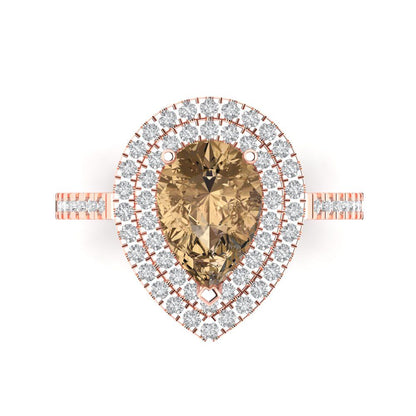 2.48 cttw Zirconia Simulated Champagne Diamond Hidden Halo Engagement Ring - Solid Rose Gold (VVS1, Pear Cut,10X7mm )