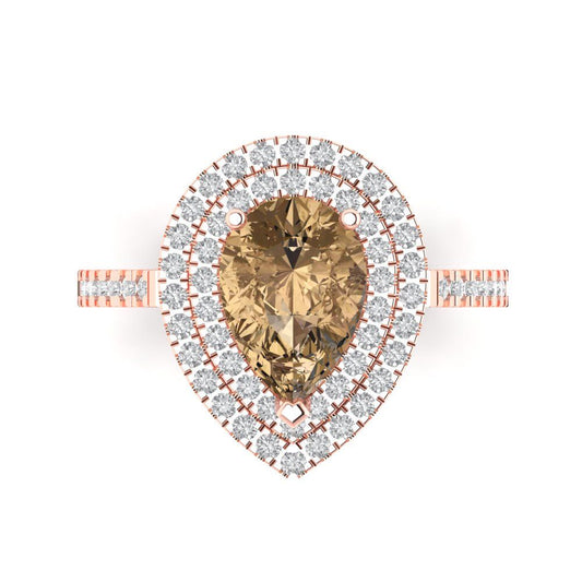 2.48 cttw Zirconia Simulated Champagne Diamond Hidden Halo Engagement Ring - Solid Rose Gold (VVS1, Pear Cut,10X7mm )