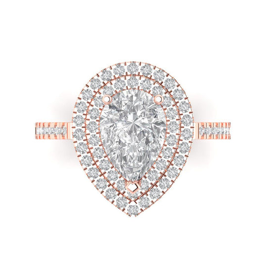 2.48 cttw White Sapphire Hidden Halo Engagement Ring - Solid Rose Gold (VVS1, Pear Cut,10X7mm )