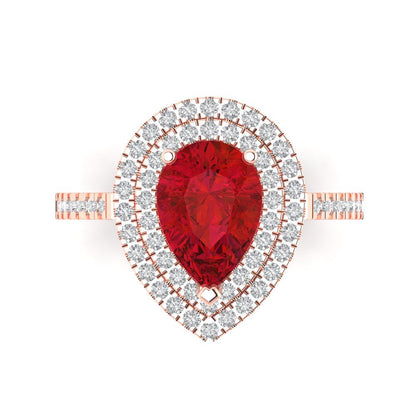 2.48 cttw Simulated Ruby Hidden Halo Engagement Ring - Solid Rose Gold (VVS1, Pear Cut,10X7mm )