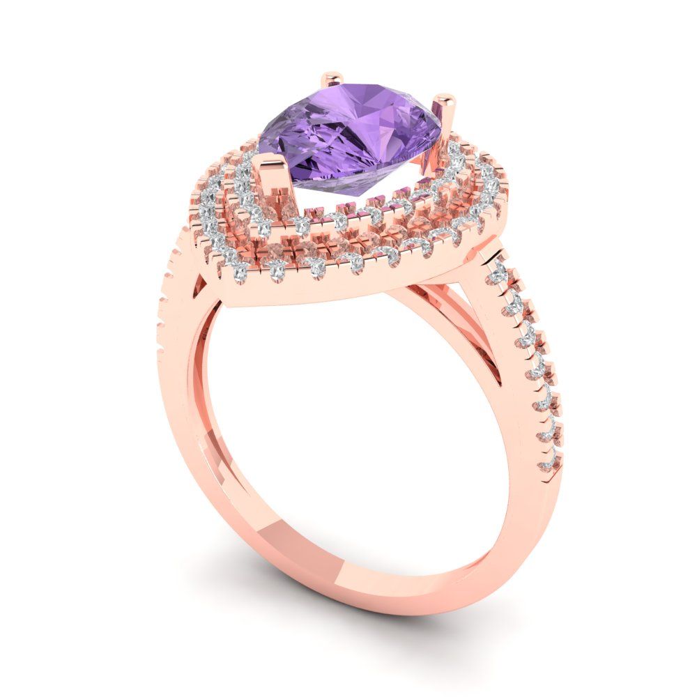 2.48 cttw Simulated Alexandrite Hidden Halo Engagement Ring - Solid Rose Gold (VVS1, Pear Cut,10X7mm )