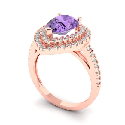 2.48 cttw Simulated Alexandrite Hidden Halo Engagement Ring - Solid Rose Gold (VVS1, Pear Cut,10X7mm )