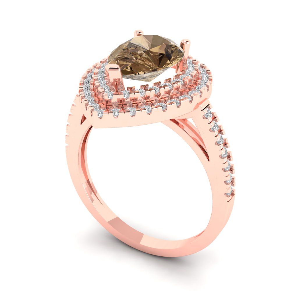 2.48 cttw Zirconia Simulated Champagne Diamond Hidden Halo Engagement Ring - Solid Rose Gold (VVS1, Pear Cut,10X7mm )