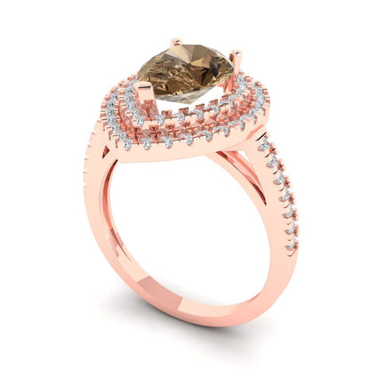 2.48 cttw Zirconia Simulated Champagne Diamond Hidden Halo Engagement Ring - Solid Rose Gold (VVS1, Pear Cut,10X7mm )