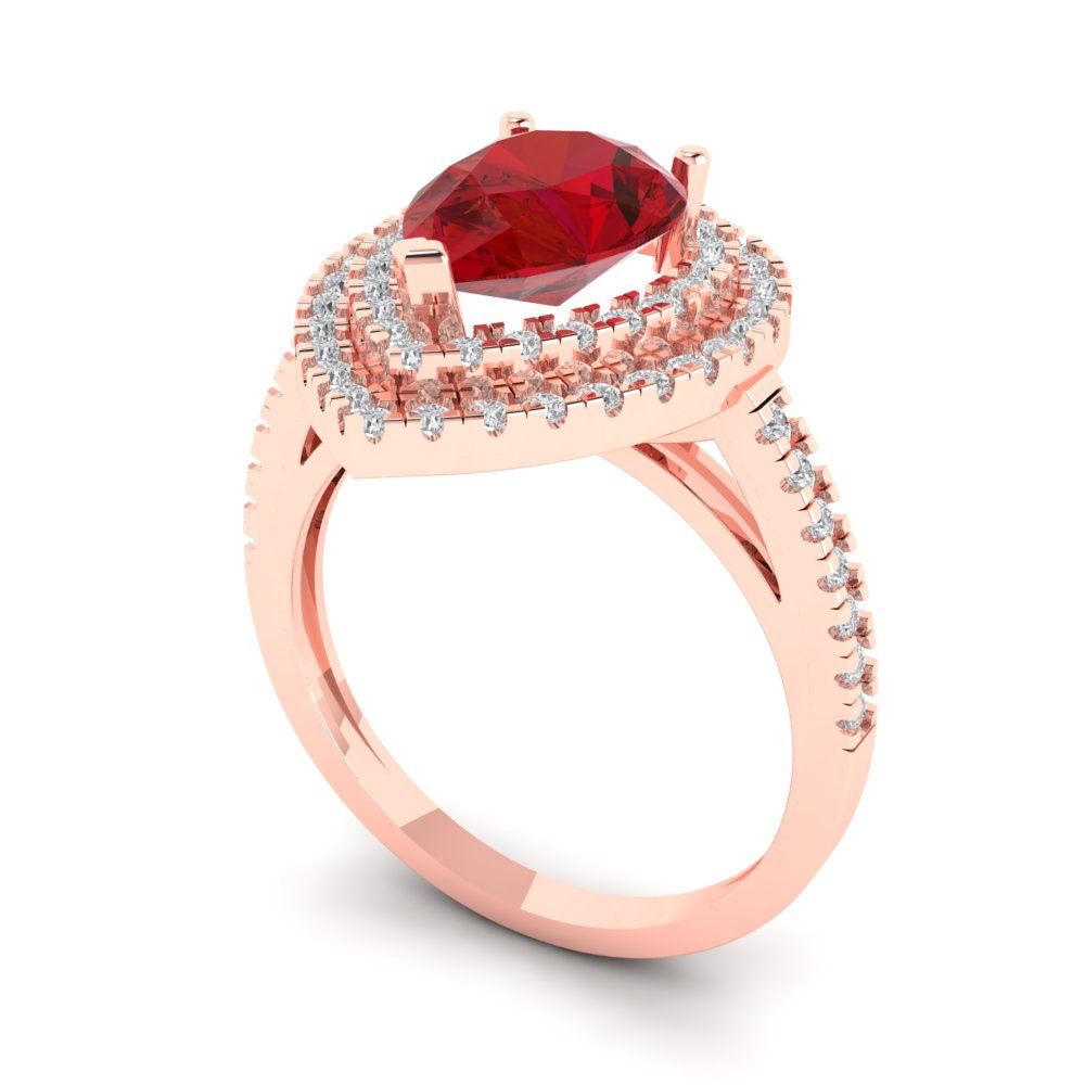 2.48 cttw Simulated Ruby Hidden Halo Engagement Ring - Solid Rose Gold (VVS1, Pear Cut,10X7mm )