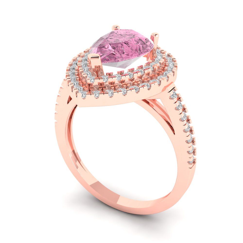 2.48 cttw Zirconia Simulated Pink Diamond Hidden Halo Engagement Ring - Solid Rose Gold (VVS1, Pear Cut,10X7mm )