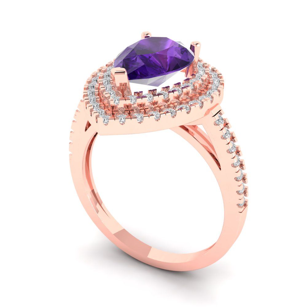 2.48 cttw Natural Amethyst Hidden Halo Engagement Ring - Solid Rose Gold (VVS1, Pear Cut,10X7mm )