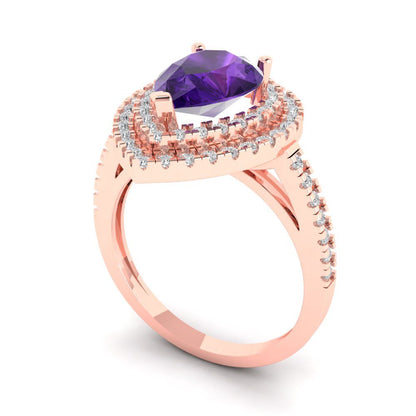 2.48 cttw Natural Amethyst Hidden Halo Engagement Ring - Solid Rose Gold (VVS1, Pear Cut,10X7mm )
