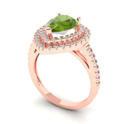 2.48 cttw Natural Peridot Hidden Halo Engagement Ring - Solid Rose Gold (VVS1, Pear Cut,10X7mm )