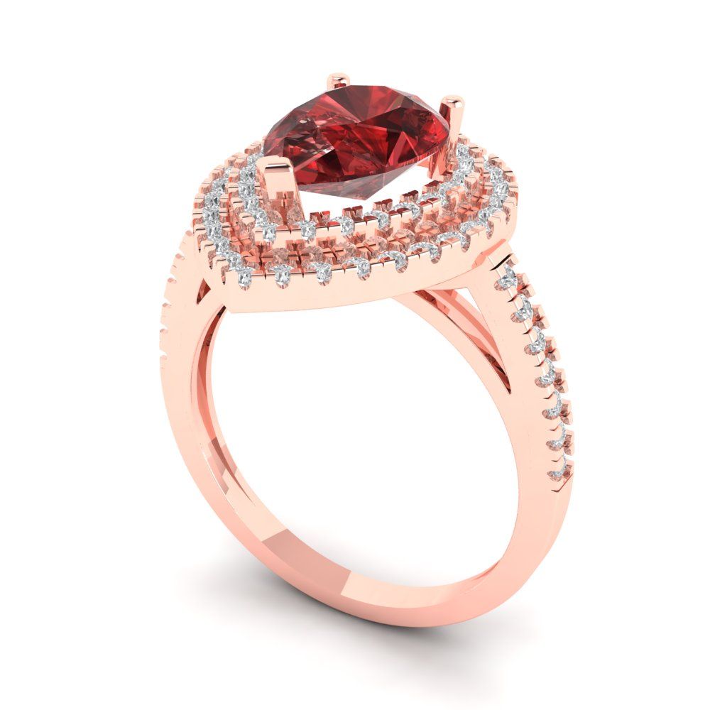 2.48 cttw Natural Garnet Hidden Halo Engagement Ring - Solid Rose Gold (VVS1, Pear Cut,10X7mm )