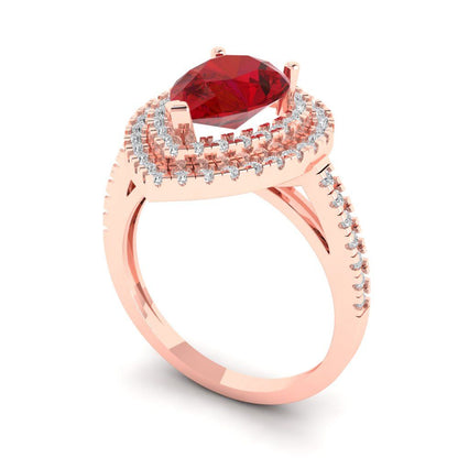 2.48 cttw Simulated Pink Tourmaline Hidden Halo Engagement Ring - Solid Rose Gold (VVS1, Pear Cut,10X7mm )