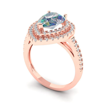 2.48 cttw Blue Moissanite Hidden Halo Engagement Ring - Solid Rose Gold (VVS1, Pear Cut,10X7mm )