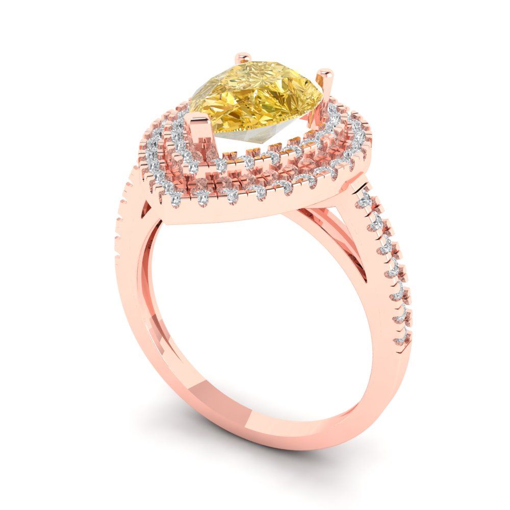 2.48 cttw Yellow Moissanite Hidden Halo Engagement Ring - Solid Rose Gold (VVS1, Pear Cut,10X7mm )