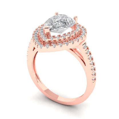2.48 cttw Moissanite Hidden Halo Engagement Ring - Solid Rose Gold (VVS1, Pear Cut,10X7mm )