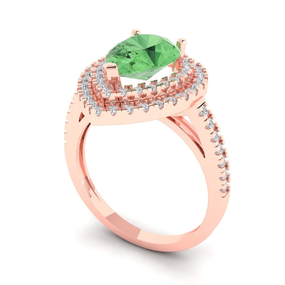 2.48 cttw Zirconia Simulated Green Diamond Hidden Halo Engagement Ring - Solid Rose Gold (VVS1, Pear Cut,10X7mm )
