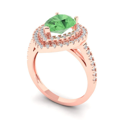 2.48 cttw Zirconia Simulated Green Diamond Hidden Halo Engagement Ring - Solid Rose Gold (VVS1, Pear Cut,10X7mm )