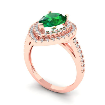 2.48 cttw Simulated Emerald Hidden Halo Engagement Ring - Solid Rose Gold (VVS1, Pear Cut,10X7mm )