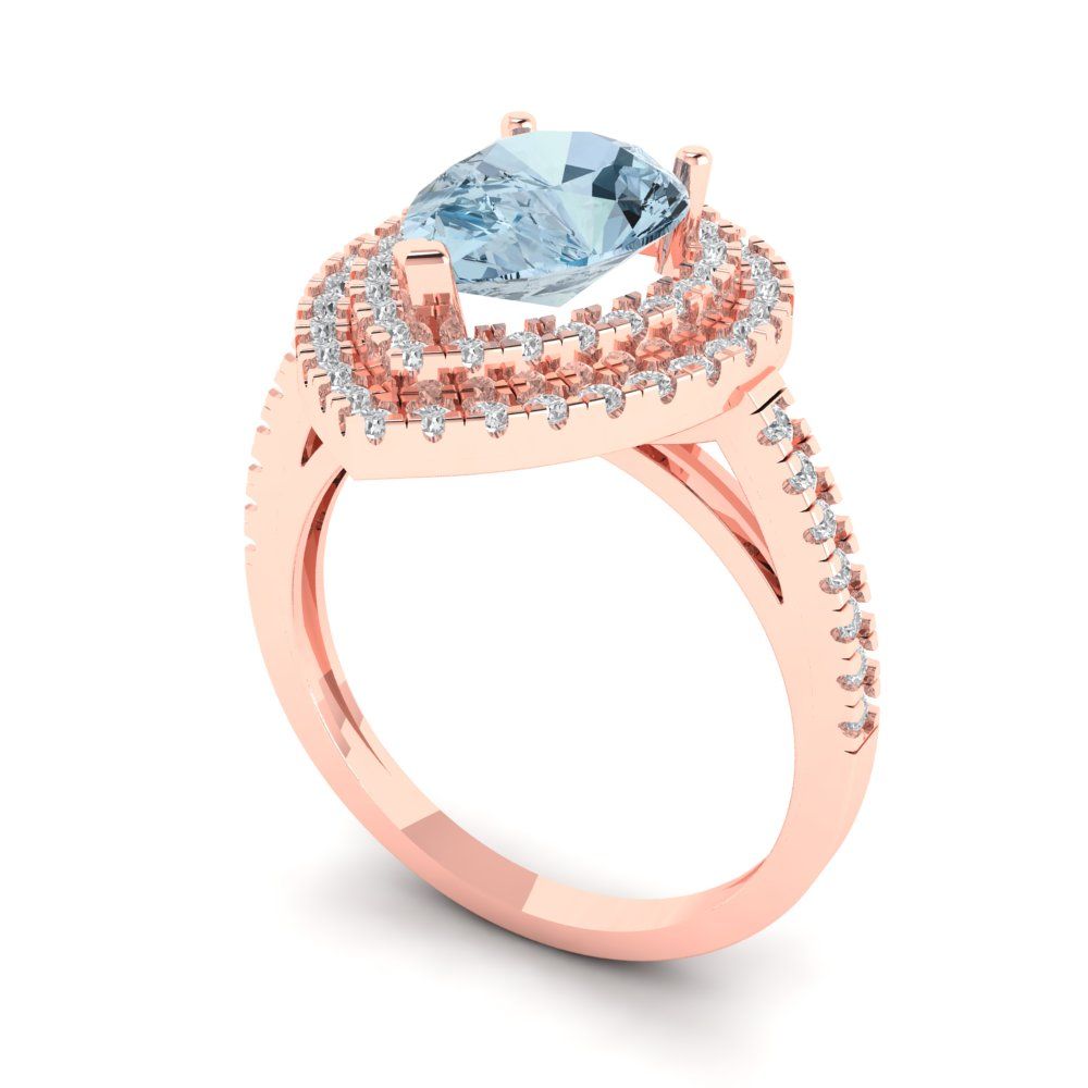 2.48 cttw Natural Swiss Blue Topaz Hidden Halo Engagement Ring - Solid Rose Gold (VVS1, Pear Cut,10X7mm )