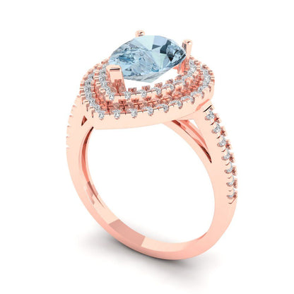 2.48 cttw Natural Swiss Blue Topaz Hidden Halo Engagement Ring - Solid Rose Gold (VVS1, Pear Cut,10X7mm )