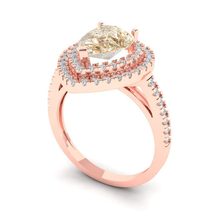 2.48 cttw Natural Morganite Hidden Halo Engagement Ring - Solid Rose Gold (VVS1, Pear Cut,10X7mm )