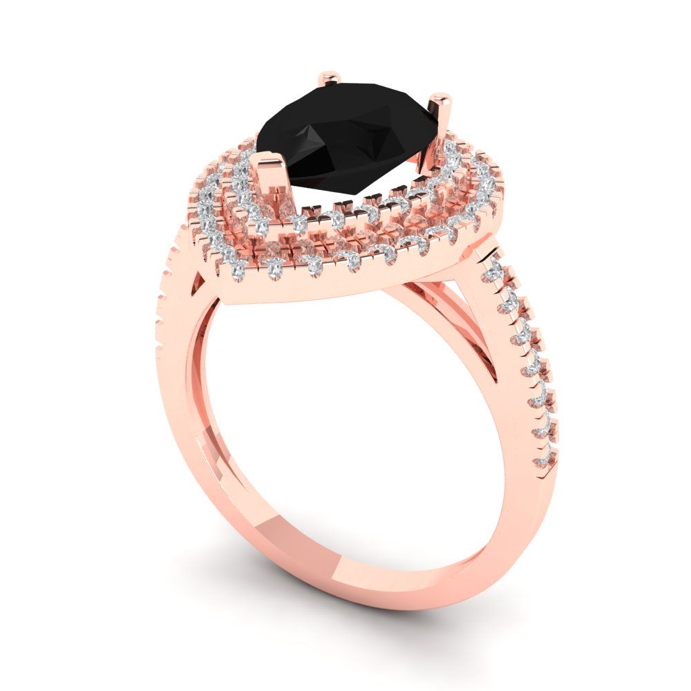 2.48 cttw Natural Onyx Hidden Halo Engagement Ring - Solid Rose Gold (VVS1, Pear Cut,10X7mm )