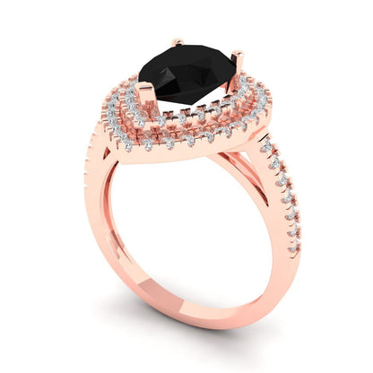 2.48 cttw Natural Onyx Hidden Halo Engagement Ring - Solid Rose Gold (VVS1, Pear Cut,10X7mm )