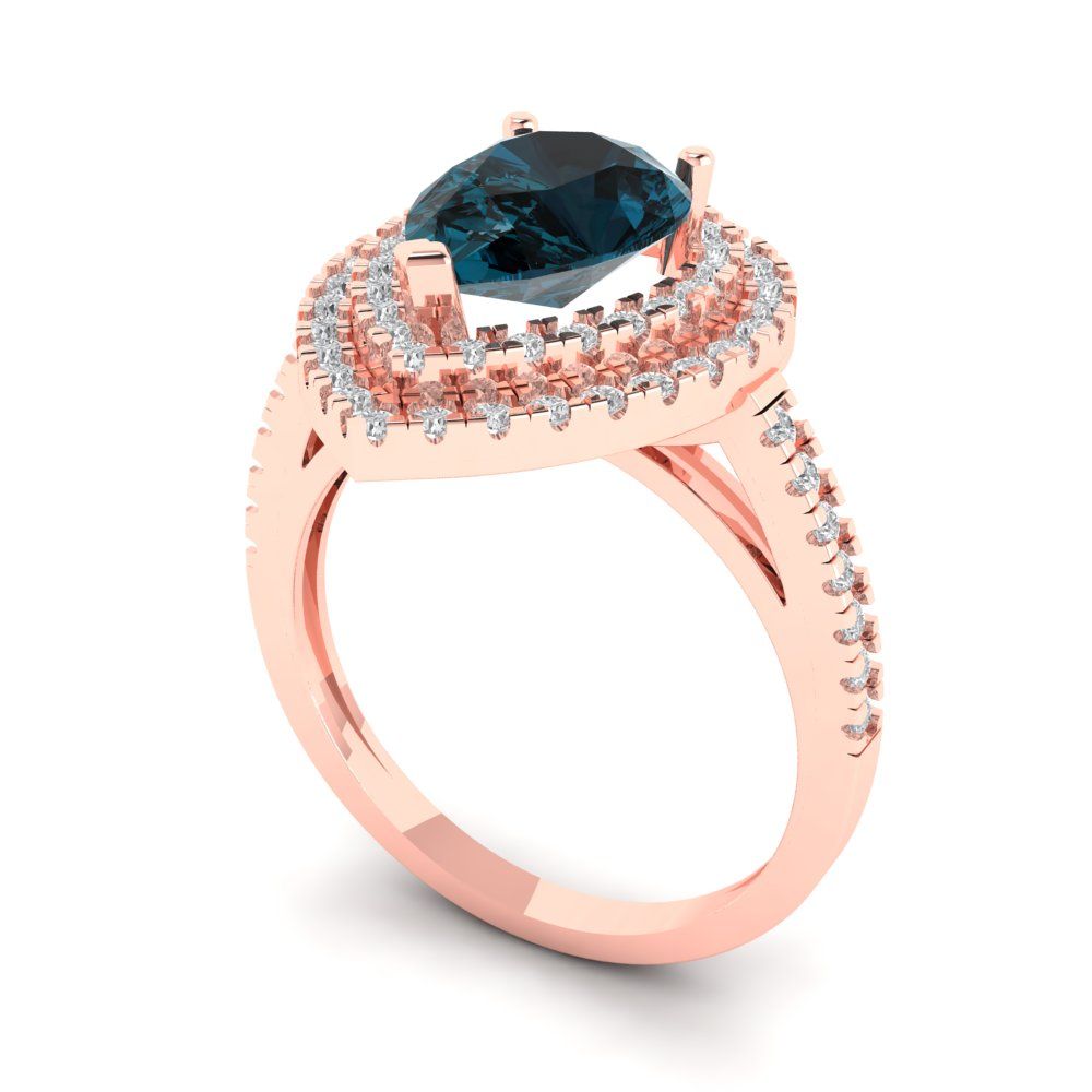 2.48 cttw Natural London Blue Topaz Hidden Halo Engagement Ring - Solid Rose Gold (VVS1, Pear Cut,10X7mm )