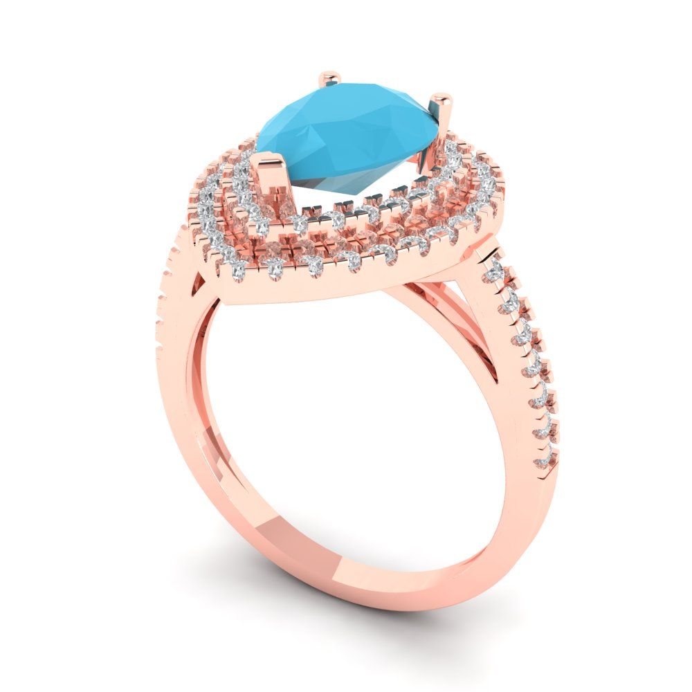 2.48 cttw Simulated Turquoise Hidden Halo Engagement Ring - Solid Rose Gold (VVS1, Pear Cut,10X7mm )