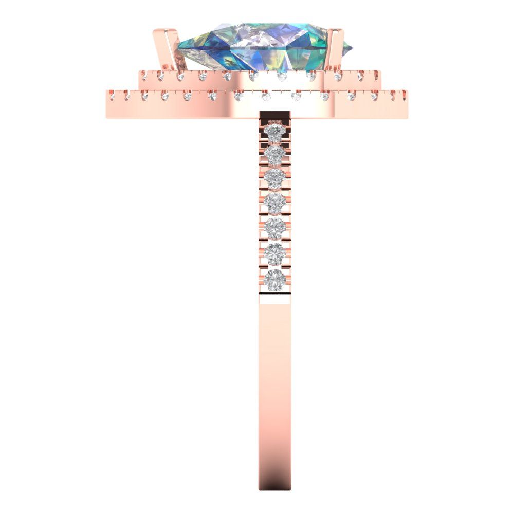 2.48 cttw Blue Moissanite Hidden Halo Engagement Ring - Solid Rose Gold (VVS1, Pear Cut,10X7mm )
