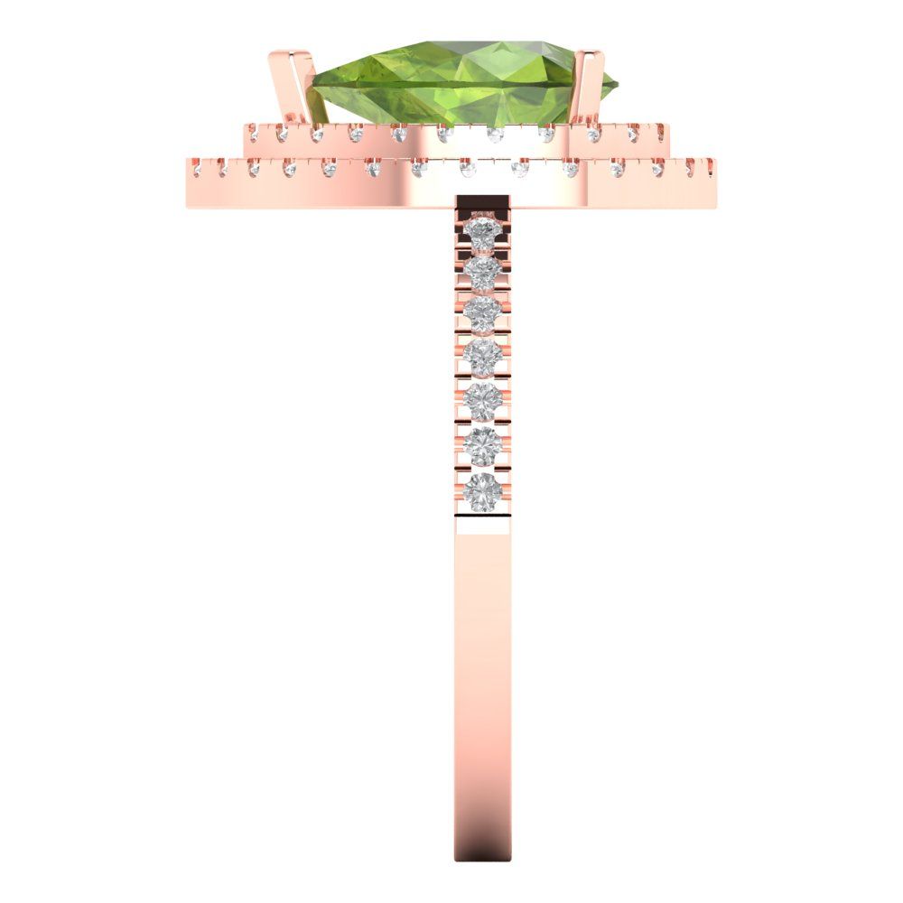 2.48 cttw Natural Peridot Hidden Halo Engagement Ring - Solid Rose Gold (VVS1, Pear Cut,10X7mm )