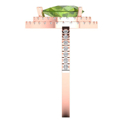 2.48 cttw Natural Peridot Hidden Halo Engagement Ring - Solid Rose Gold (VVS1, Pear Cut,10X7mm )