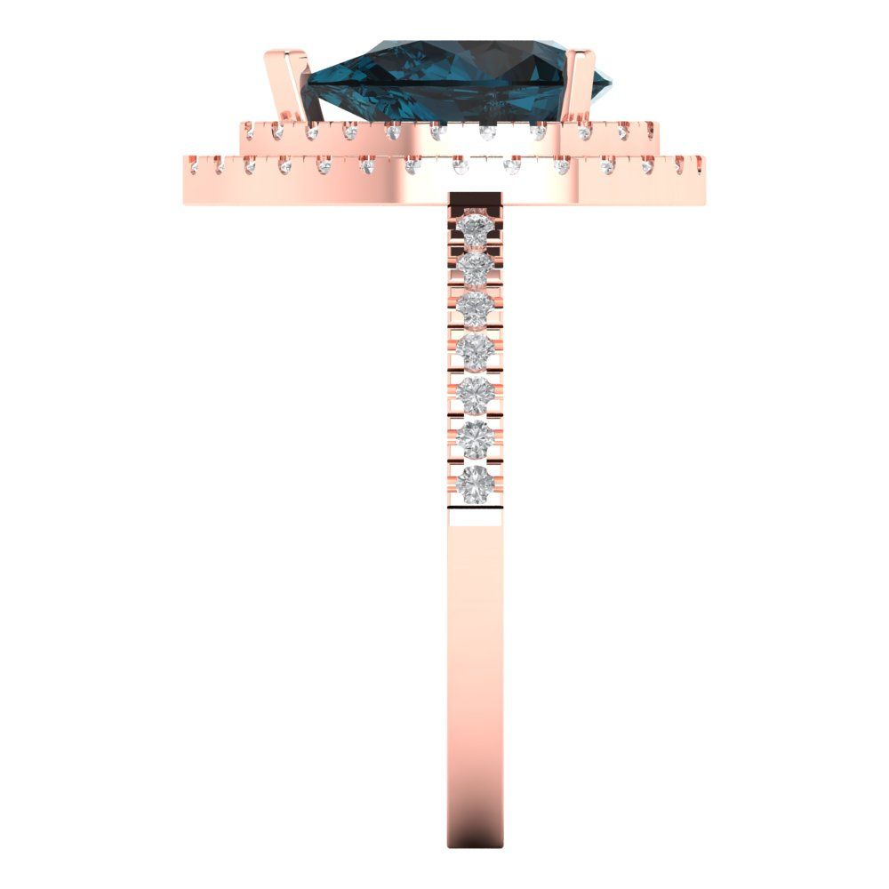 2.48 cttw Natural London Blue Topaz Hidden Halo Engagement Ring - Solid Rose Gold (VVS1, Pear Cut,10X7mm )