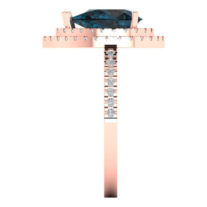 2.48 cttw Natural London Blue Topaz Hidden Halo Engagement Ring - Solid Rose Gold (VVS1, Pear Cut,10X7mm )