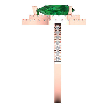2.48 cttw Simulated Emerald Hidden Halo Engagement Ring - Solid Rose Gold (VVS1, Pear Cut,10X7mm )