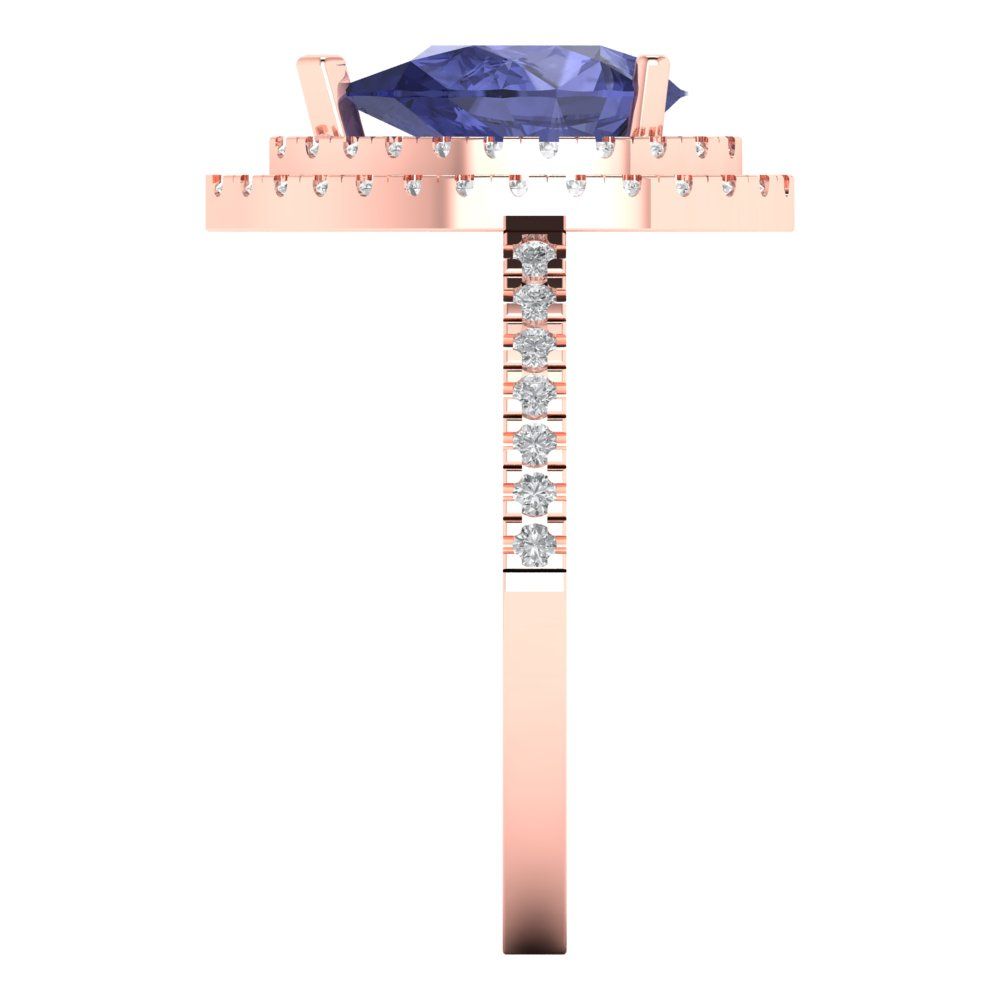 2.48 cttw Simulated Tanzanite Hidden Halo Engagement Ring - Solid Rose Gold (VVS1, Pear Cut,10X7mm )