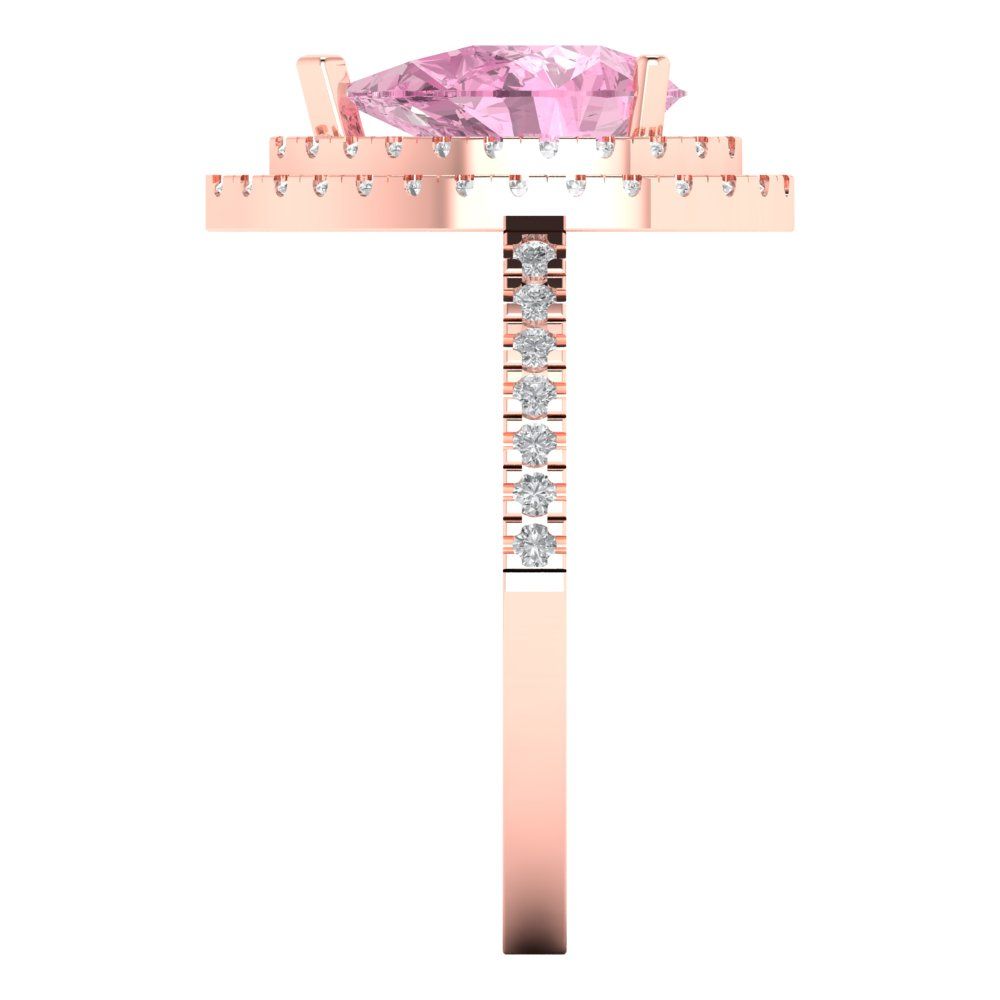 2.48 cttw Zirconia Simulated Pink Diamond Hidden Halo Engagement Ring - Solid Rose Gold (VVS1, Pear Cut,10X7mm )
