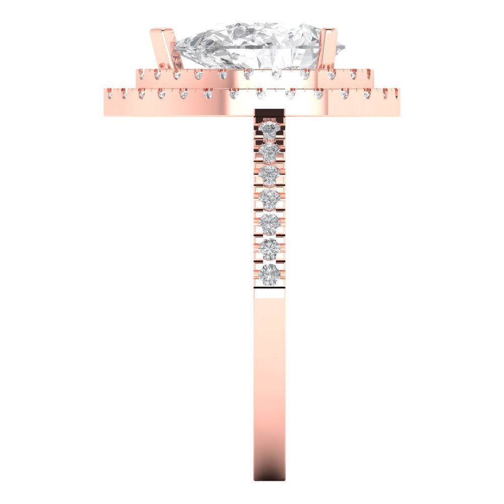 2.48 cttw Moissanite Hidden Halo Engagement Ring - Solid Rose Gold (VVS1, Pear Cut,10X7mm )