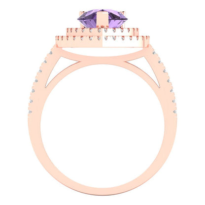 2.48 cttw Simulated Alexandrite Hidden Halo Engagement Ring - Solid Rose Gold (VVS1, Pear Cut,10X7mm )