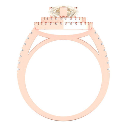2.48 cttw Natural Morganite Hidden Halo Engagement Ring - Solid Rose Gold (VVS1, Pear Cut,10X7mm )