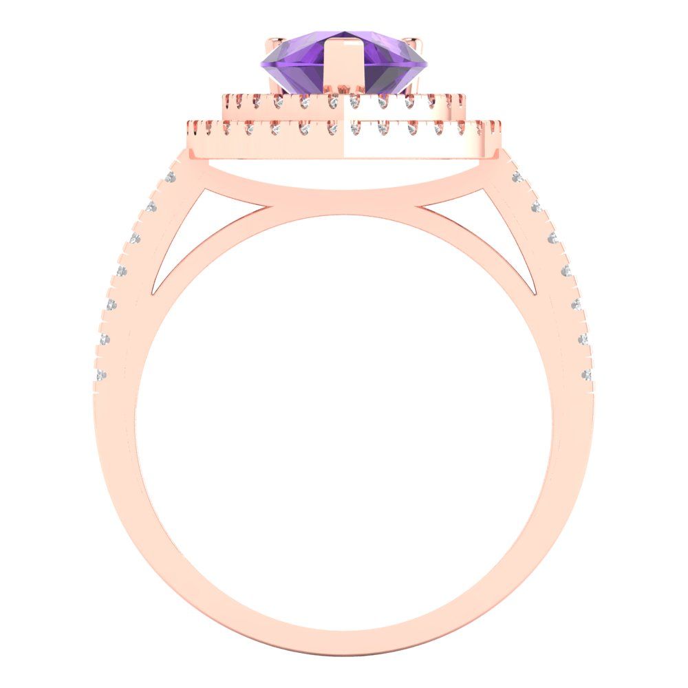 2.48 cttw Natural Amethyst Hidden Halo Engagement Ring - Solid Rose Gold (VVS1, Pear Cut,10X7mm )