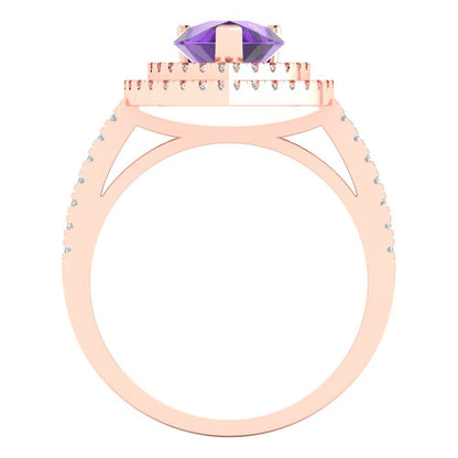 2.48 cttw Natural Amethyst Hidden Halo Engagement Ring - Solid Rose Gold (VVS1, Pear Cut,10X7mm )