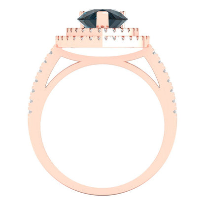 2.48 cttw Natural London Blue Topaz Hidden Halo Engagement Ring - Solid Rose Gold (VVS1, Pear Cut,10X7mm )