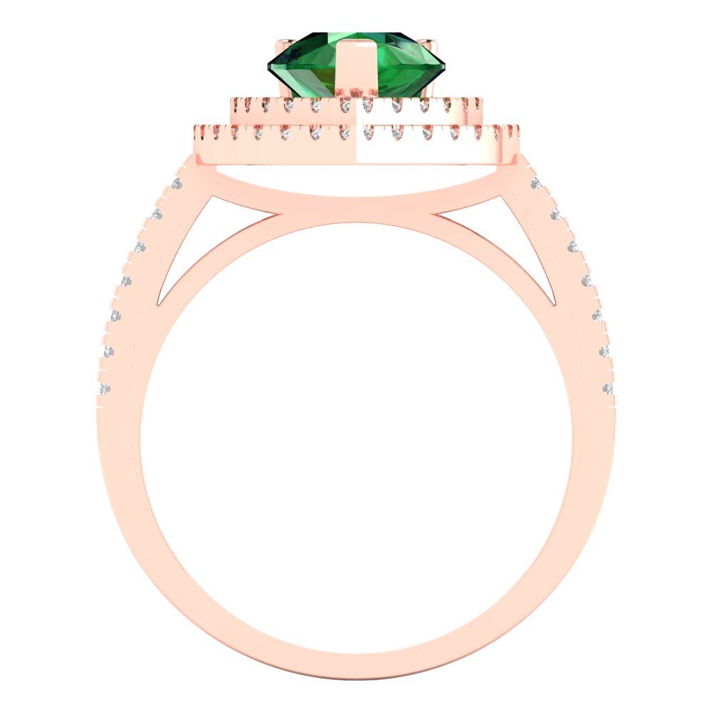 2.48 cttw Simulated Emerald Hidden Halo Engagement Ring - Solid Rose Gold (VVS1, Pear Cut,10X7mm )
