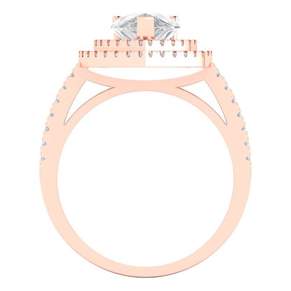 2.48 cttw White Sapphire Hidden Halo Engagement Ring - Solid Rose Gold (VVS1, Pear Cut,10X7mm )