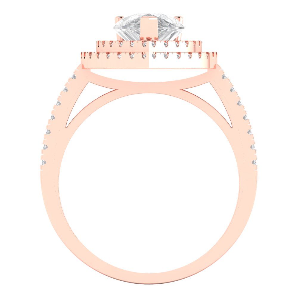2.48 cttw Zirconia Simulated Diamond Hidden Halo Engagement Ring - Solid Rose Gold (VVS1, Pear Cut,10X7mm )